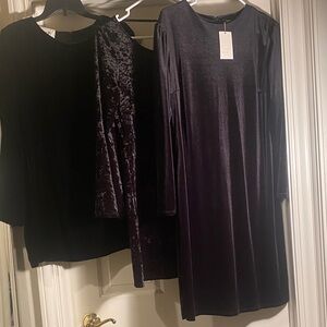 Black Velvet Tops and Dress Trio